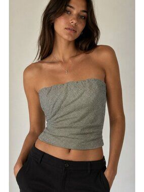 Forever 21 Silver Metallic Tube Top Strapless Bandeau Large Clubwear Party Glam
